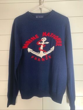 FELIX cashmere Crewneck Sweater with Anchor Intarsia - Navy Blue